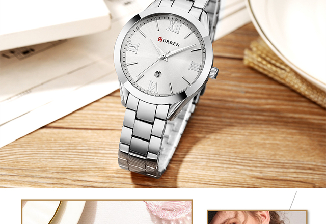 2021 CURREN zegarek damski wodoodporny z bransoletką, kwarcowy, złoty, luksusowy z prostym tarczą - Wianko - 17