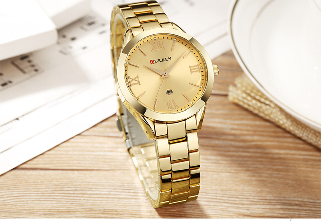 2021 CURREN zegarek damski wodoodporny z bransoletką, kwarcowy, złoty, luksusowy z prostym tarczą - Wianko - 13