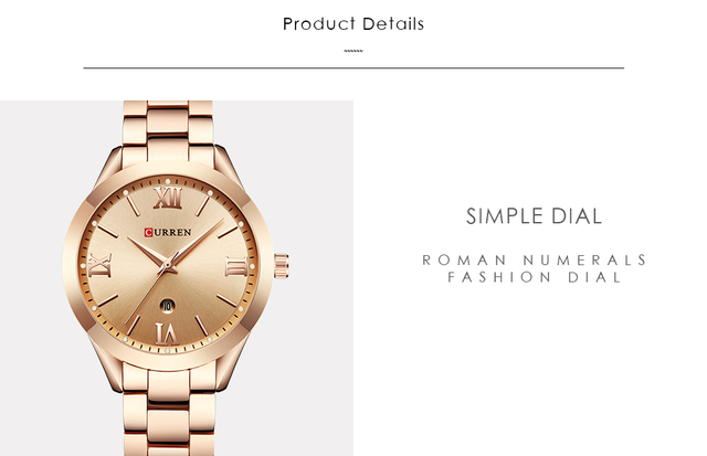 2021 CURREN zegarek damski wodoodporny z bransoletką, kwarcowy, złoty, luksusowy z prostym tarczą - Wianko - 5