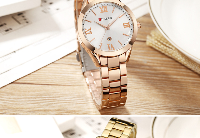 2021 CURREN zegarek damski wodoodporny z bransoletką, kwarcowy, złoty, luksusowy z prostym tarczą - Wianko - 15