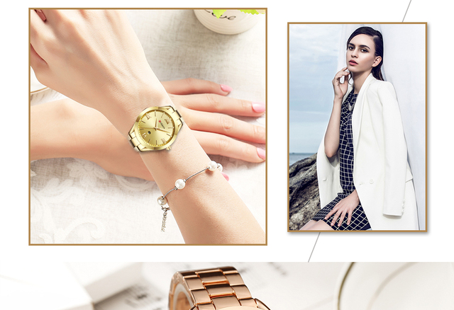 2021 CURREN zegarek damski wodoodporny z bransoletką, kwarcowy, złoty, luksusowy z prostym tarczą - Wianko - 14