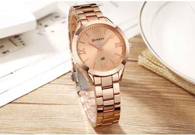 2021 CURREN zegarek damski wodoodporny z bransoletką, kwarcowy, złoty, luksusowy z prostym tarczą - Wianko - 11