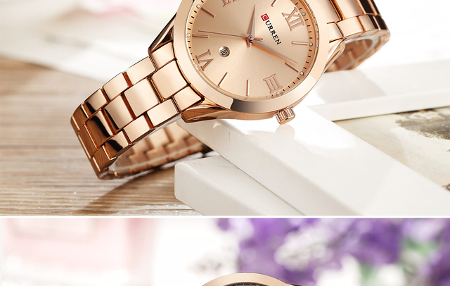 2021 CURREN zegarek damski wodoodporny z bransoletką, kwarcowy, złoty, luksusowy z prostym tarczą - Wianko - 20