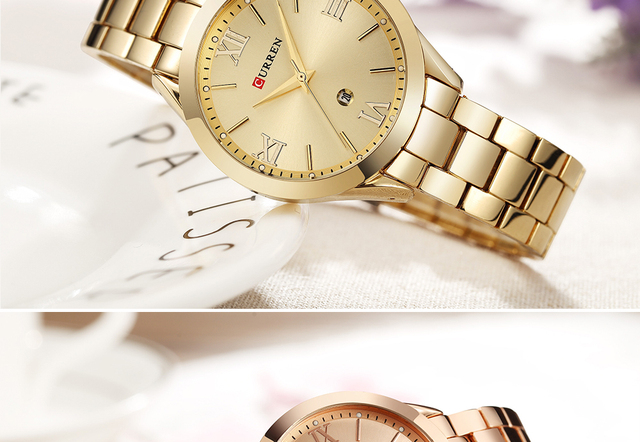 2021 CURREN zegarek damski wodoodporny z bransoletką, kwarcowy, złoty, luksusowy z prostym tarczą - Wianko - 19