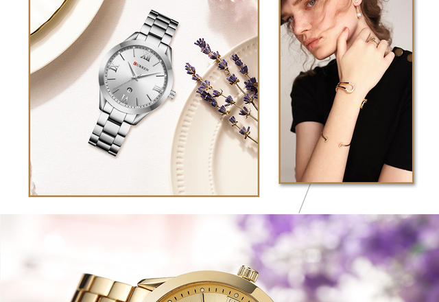 2021 CURREN zegarek damski wodoodporny z bransoletką, kwarcowy, złoty, luksusowy z prostym tarczą - Wianko - 18