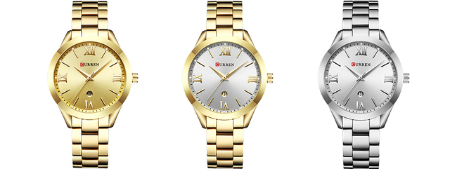 2021 CURREN zegarek damski wodoodporny z bransoletką, kwarcowy, złoty, luksusowy z prostym tarczą - Wianko - 3