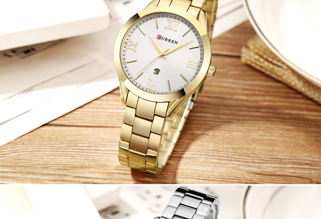 2021 CURREN zegarek damski wodoodporny z bransoletką, kwarcowy, złoty, luksusowy z prostym tarczą - Wianko - 16