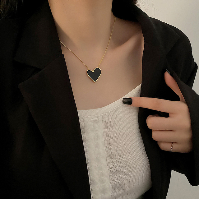 Naszyjnik serce w kolorze czarnym z wisiorkiem MEYRROYU, wykonany ze stali nierdzewnej, z cienkim łańcuszkiem, modny prezent na 2021 rok - Wianko - 2