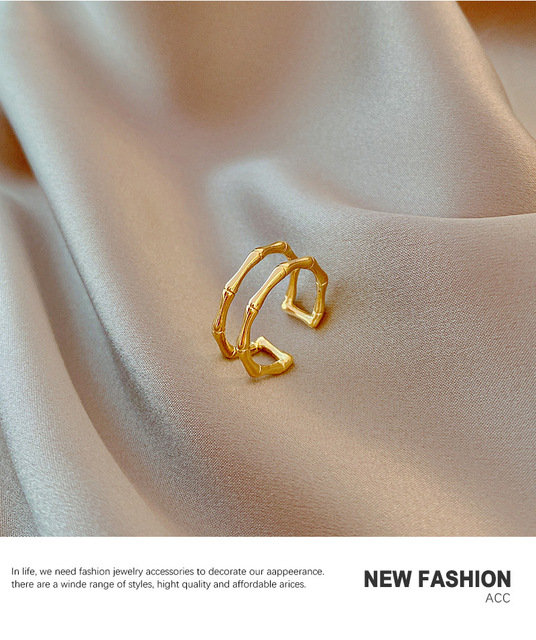 Nowoczesny, minimalistyczny pierścień z podwójnym kształtem bambusa i metalowym otworem - Wianko - 3