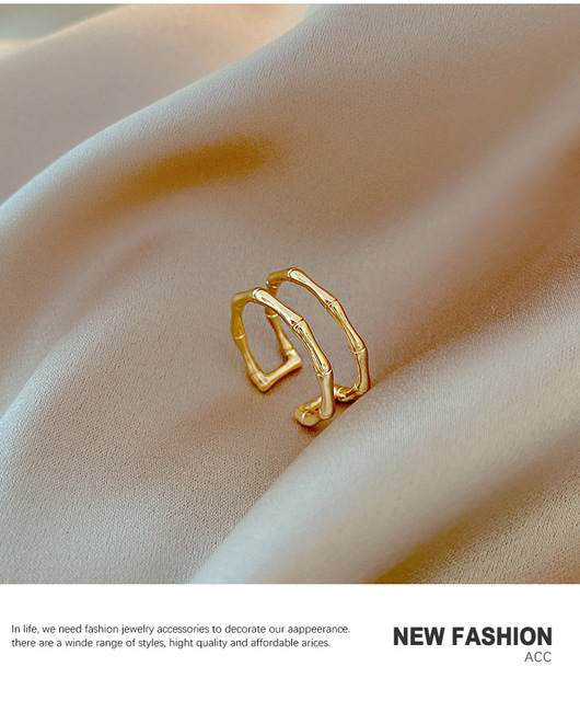 Nowoczesny, minimalistyczny pierścień z podwójnym kształtem bambusa i metalowym otworem - Wianko - 7