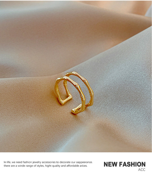 Nowoczesny, minimalistyczny pierścień z podwójnym kształtem bambusa i metalowym otworem - Wianko - 4