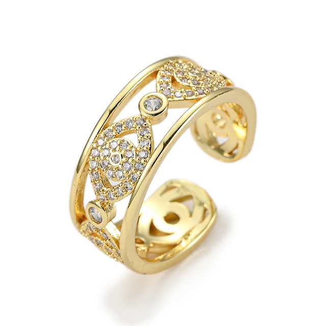 Pierścionek Pipitree luksusowy z wieloma diamentowymi okami z cyrkonią, regulowany, złoty kolor - Wianko - 7