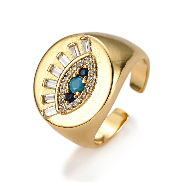 Pierścionek Pipitree luksusowy z wieloma diamentowymi okami z cyrkonią, regulowany, złoty kolor - Wianko - 10