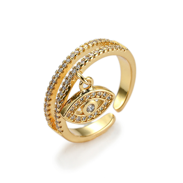 Pierścionek Pipitree luksusowy z wieloma diamentowymi okami z cyrkonią, regulowany, złoty kolor - Wianko - 9