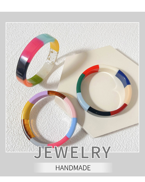 Modne okrągłe bransoletki z żywicy akrylowej w kolorowych geometrycznych wzorach - projektant, prosty styl - Wianko - 1