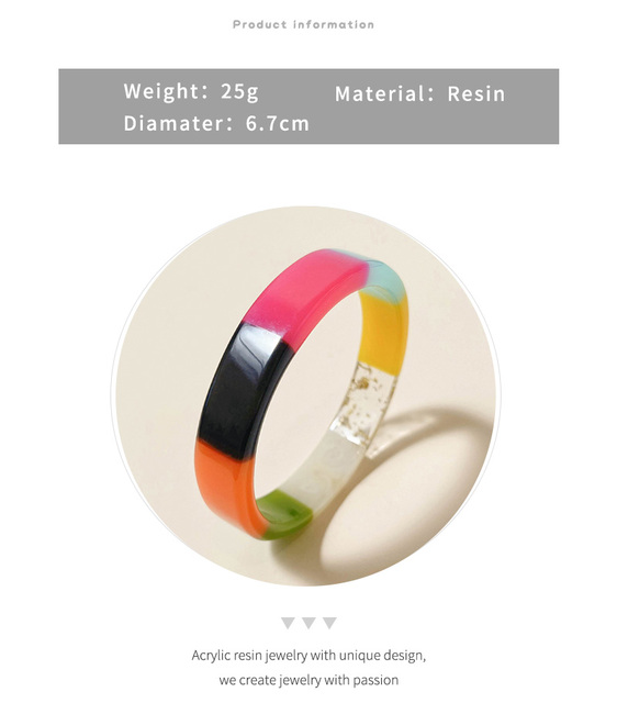 Modne okrągłe bransoletki z żywicy akrylowej w kolorowych geometrycznych wzorach - projektant, prosty styl - Wianko - 2