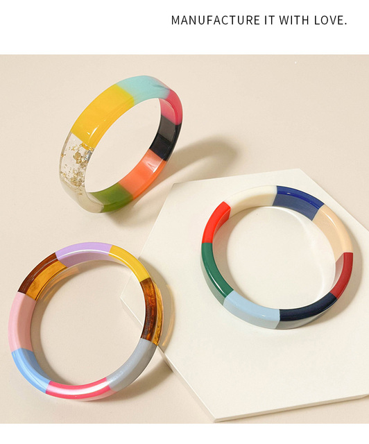 Modne okrągłe bransoletki z żywicy akrylowej w kolorowych geometrycznych wzorach - projektant, prosty styl - Wianko - 5