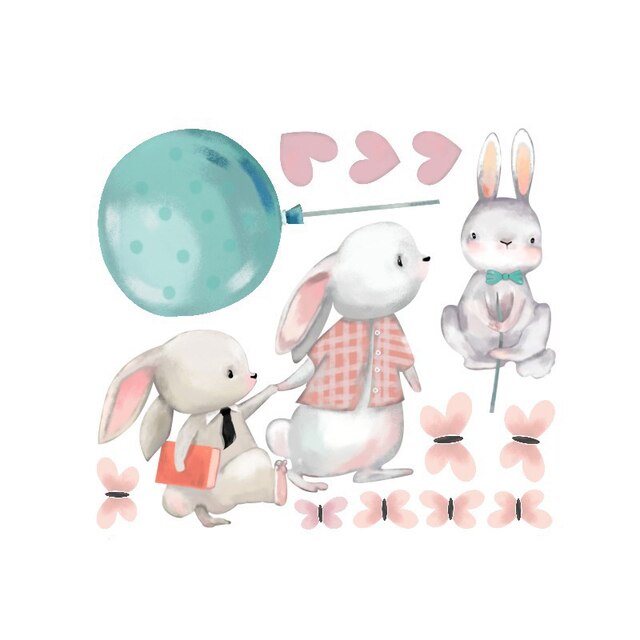 Naklejki ścienne dla dzieci - królik w akwareli z motylami, pokój dziecięcy w stylu kreskówki - Wianko - 6