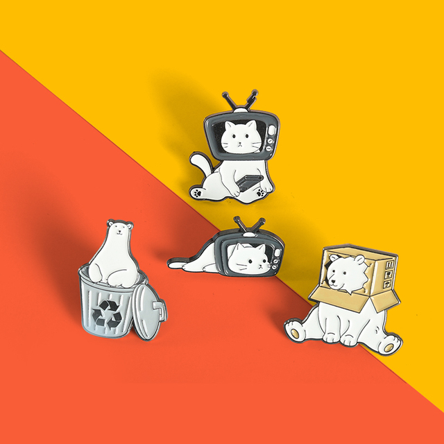 Niedźwiedź polarny - emalia pin broszki z kotami, metal, recykling, biżuteria zwierzęca - Wianko - 3