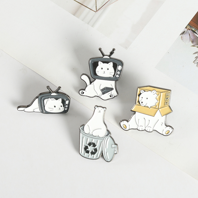 Niedźwiedź polarny - emalia pin broszki z kotami, metal, recykling, biżuteria zwierzęca - Wianko - 5