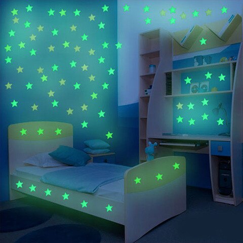 Naklejki ścienne Star Glow - 100 sztuk; dekoracje fluorescencyjne świecące w ciemności dla dzieci; do pokoi sypialnianych - Wianko - 13