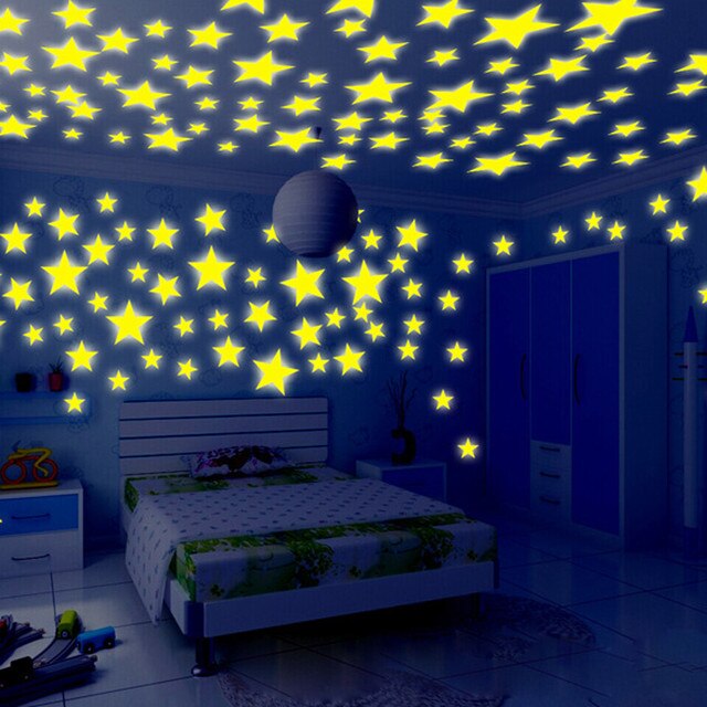 Naklejki ścienne Star Glow - 100 sztuk; dekoracje fluorescencyjne świecące w ciemności dla dzieci; do pokoi sypialnianych - Wianko - 7