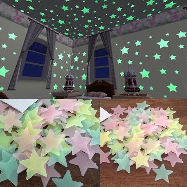 Naklejki ścienne Star Glow - 100 sztuk; dekoracje fluorescencyjne świecące w ciemności dla dzieci; do pokoi sypialnianych - Wianko - 1