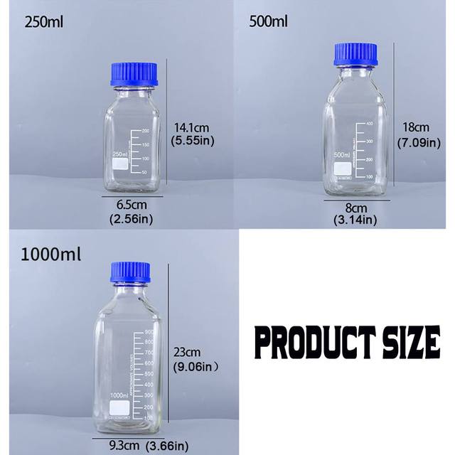 Butelka odczynnikowa z kolbą szklaną niebieską przezroczystą, 250/500/1000 ml, z gwintowanym ustnikiem i skalą - Wianko - 10