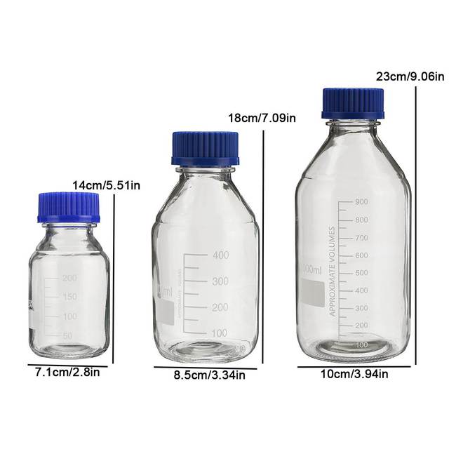 Butelka odczynnikowa z kolbą szklaną niebieską przezroczystą, 250/500/1000 ml, z gwintowanym ustnikiem i skalą - Wianko - 9