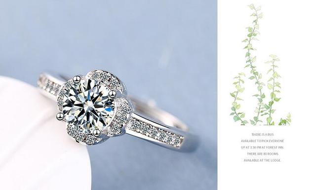 Regulowane pierścienie z wykwintnego srebra 925 w kształcie kwiatu z cyrkonią dla kobiet - biżuteria ślubna, zaręczynowa, prezent - Wianko - 4