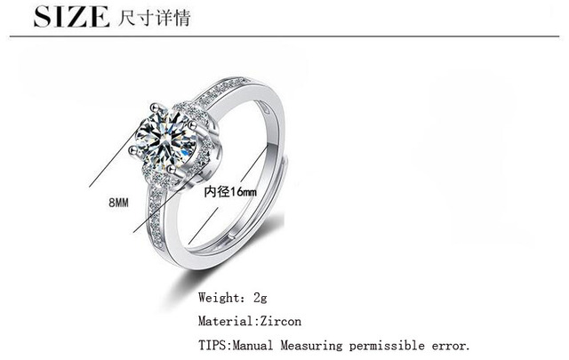 Regulowane pierścienie z wykwintnego srebra 925 w kształcie kwiatu z cyrkonią dla kobiet - biżuteria ślubna, zaręczynowa, prezent - Wianko - 1