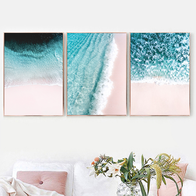 Malarstwo skandynawskie: Seascape - plakat i druk dekoracyjny, różowa fala morska na plaży - Wianko - 4