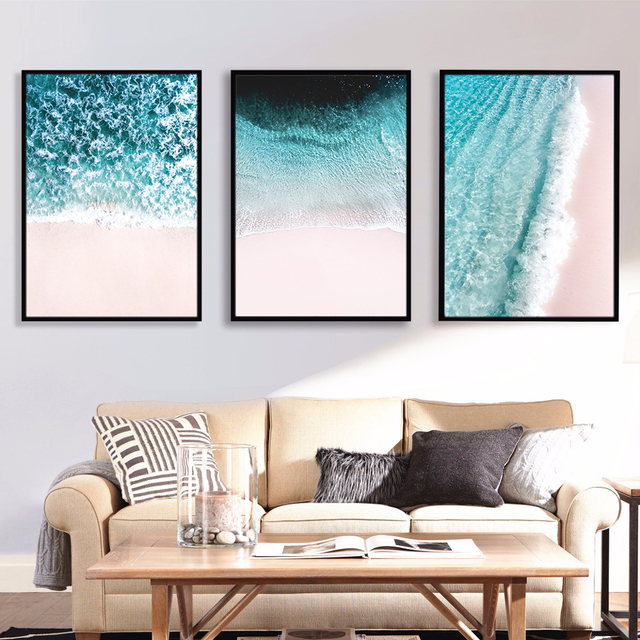 Malarstwo skandynawskie: Seascape - plakat i druk dekoracyjny, różowa fala morska na plaży - Wianko - 5
