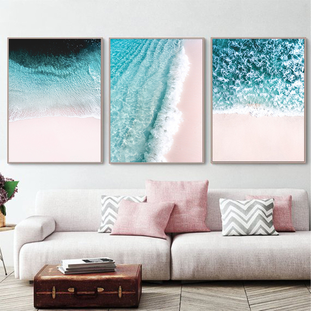 Malarstwo skandynawskie: Seascape - plakat i druk dekoracyjny, różowa fala morska na plaży - Wianko - 6