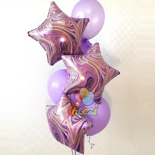 Pakiet 50 foliowych balonów o wymiarach 18 cali, w marmurowej teksturze agatu, w kształcie serc, gwiazd i balonów, idealny na ślubne dekoracje, przyjęcia urodzinowe i baby shower - Wianko - 5
