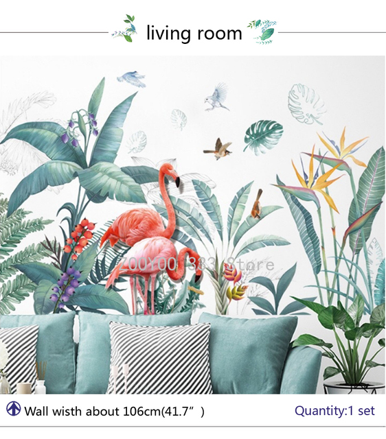 Duże naklejki ścienne z trawy Flamingo do salonu i sypialni - zdejmowana taśma ścienna, artystyczna dekoracja domu, DIY - Wianko - 5