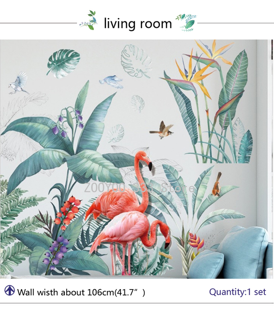 Duże naklejki ścienne z trawy Flamingo do salonu i sypialni - zdejmowana taśma ścienna, artystyczna dekoracja domu, DIY - Wianko - 2