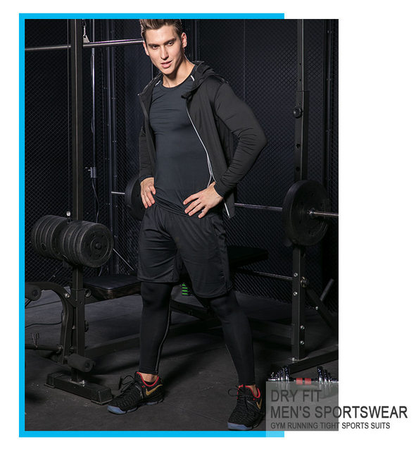 Zestaw męskiej odzieży do biegania Fitness - kompresyjne czarne garnitury, biegowe dresy i treningowe leginsy Dry Fit Gym - Wianko - 10