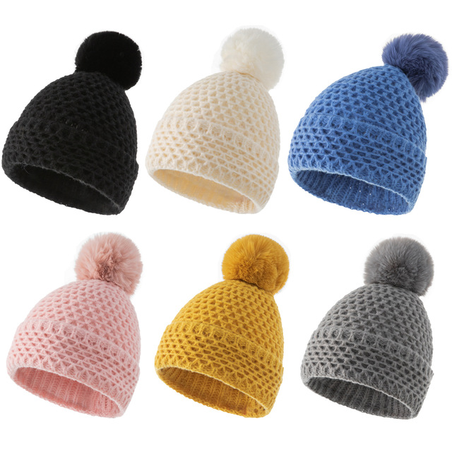 Zimowe dzianinowe czapki dla dzieci - dziewczynki i chłopców (21x21 cm) - ciepłe i miękkie na co dzień - Wianko - 1
