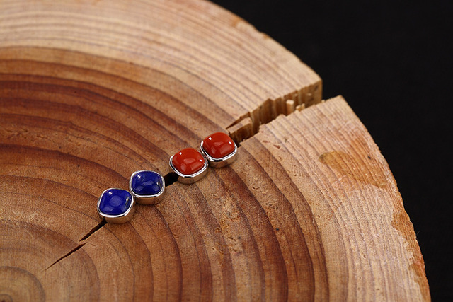 Kolczyki MeibaPJ S925 - retro kwadratowy agat z południowym czerwonym lazurytem, biżuteria srebrna 925 - Wianko - 3