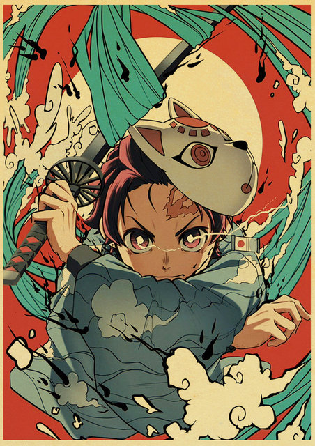 Plakat Pogromca demonów/Kimetsu no Yaiba - japońskie Anime, styl Retro, malarstwo dekoracyjne, artystyczna naklejka na ścianę o174 - Wianko - 1