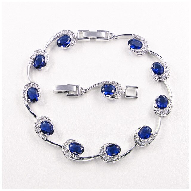Zestaw biżuterii Xutaayi dla kobiet: pierścień, naszyjnik, bransoletka i kolczyki - niebieska cyrkonia, srebro 925 - Wianko - 7