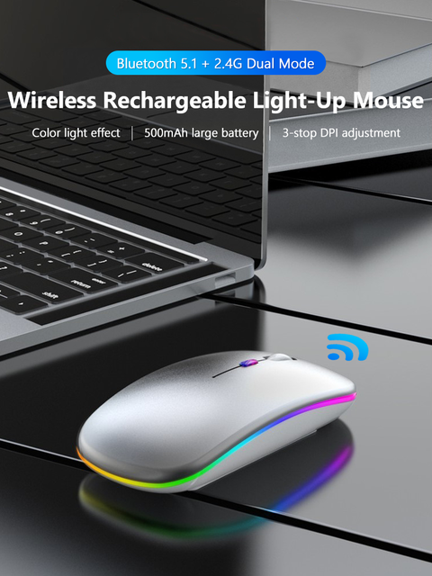 Bezprzewodowa mysz Bluetooth RGB ANKNDO ładująca z podświetleniem 2.4G ultra-cienka i cicha dla PC i laptopa - Wianko - 12
