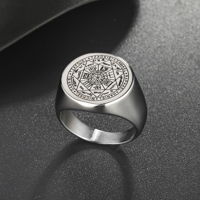 Pierścień ze stali nierdzewnej srebrny-kolor z wygrawerowanym Valily oraz siedmioma archaniołami, w tym świętym Michałem - Wianko - 9