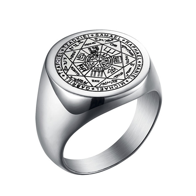 Pierścień ze stali nierdzewnej srebrny-kolor z wygrawerowanym Valily oraz siedmioma archaniołami, w tym świętym Michałem - Wianko - 2