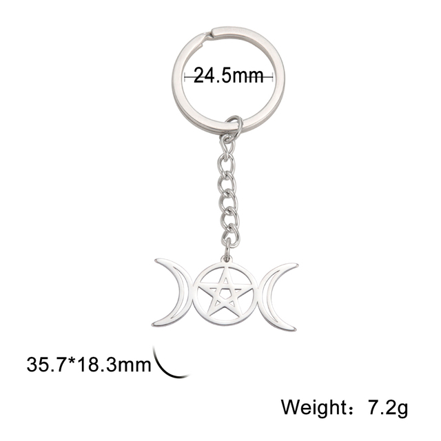 Breloczek Wicca Unift Viking Triple Moon Star z amuletem Pentagram - biżuteria ze stali nierdzewnej w stylu Vintage z kluczem do torebki - akcesorium bogini - Wianko - 9