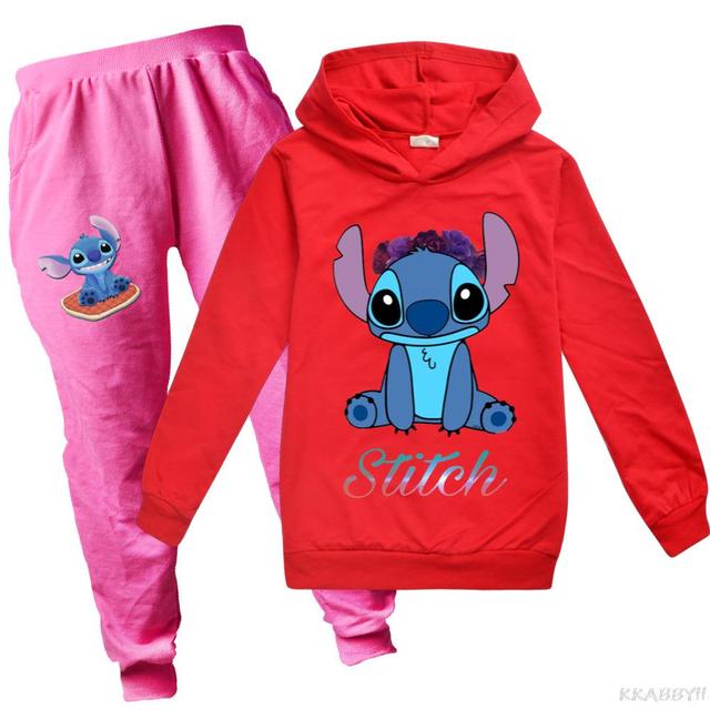 Dziecięcy dres z kapturem Disney Stitch 2021 - nowa bawełna, jesienne ubranie dla chłopców i dziewczynek (T-shirt i spodnie) - Wianko - 4