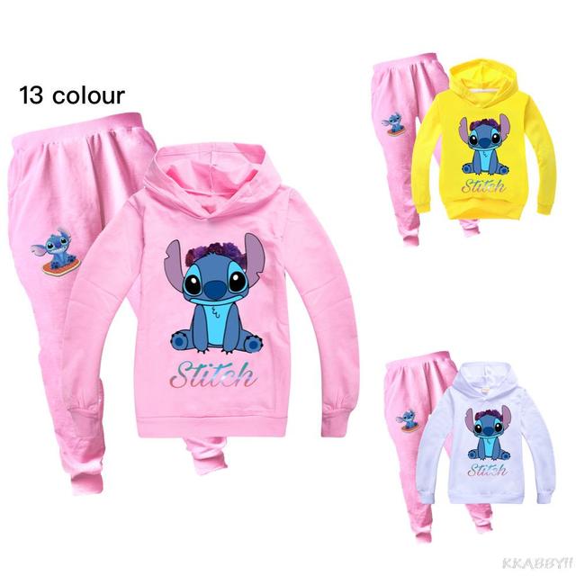 Dziecięcy dres z kapturem Disney Stitch 2021 - nowa bawełna, jesienne ubranie dla chłopców i dziewczynek (T-shirt i spodnie) - Wianko - 7