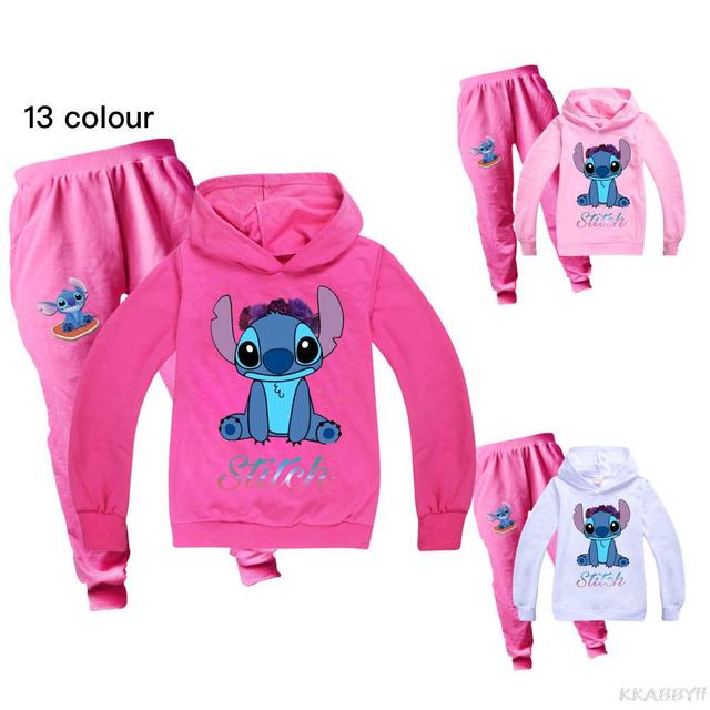 Dziecięcy dres z kapturem Disney Stitch 2021 - nowa bawełna, jesienne ubranie dla chłopców i dziewczynek (T-shirt i spodnie) - Wianko - 3