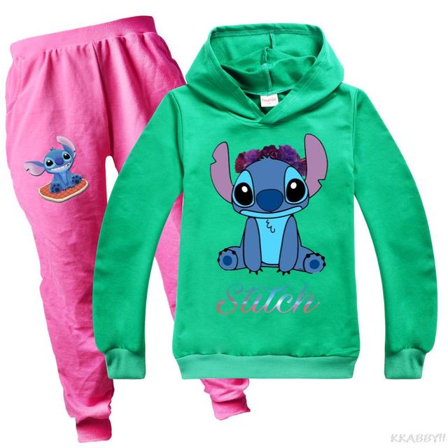 Dziecięcy dres z kapturem Disney Stitch 2021 - nowa bawełna, jesienne ubranie dla chłopców i dziewczynek (T-shirt i spodnie) - Wianko - 6